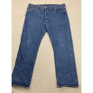 Levi's 501 Jeans Mens 42x32 Blue Medium Wash Straight Leg Button Fly Cotton